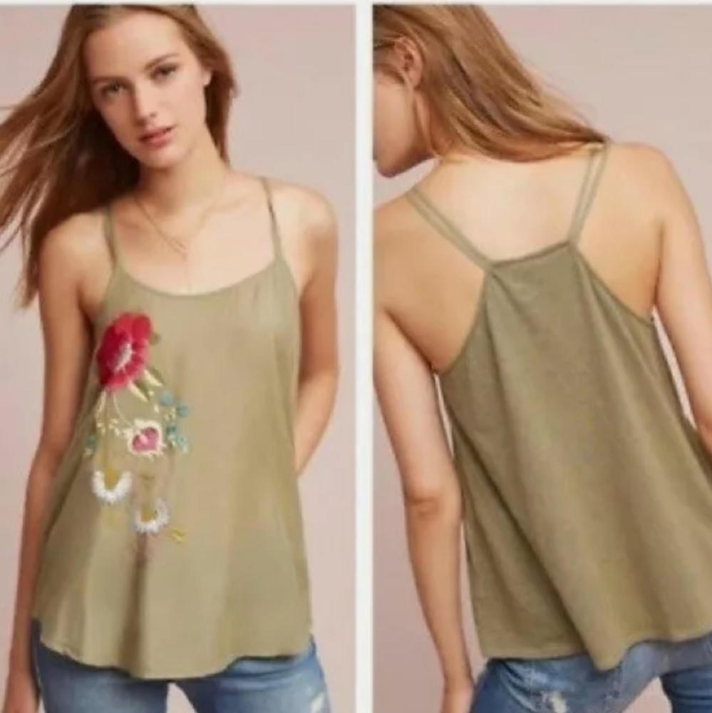 Akemi + Kin Embroidered Olive Green Women's Top Medium